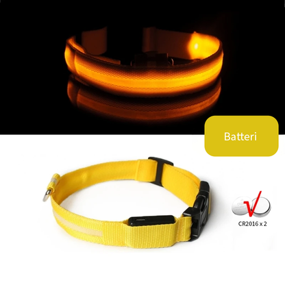 Gul LED halsbånd til hund med batteri