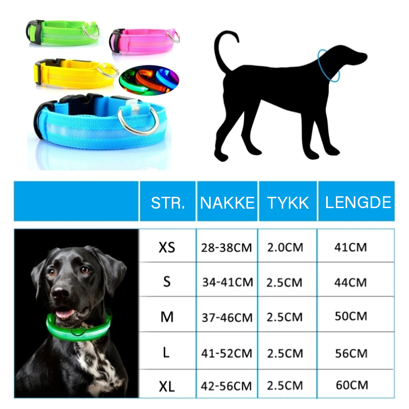 Mål for LED halsbånd til hund