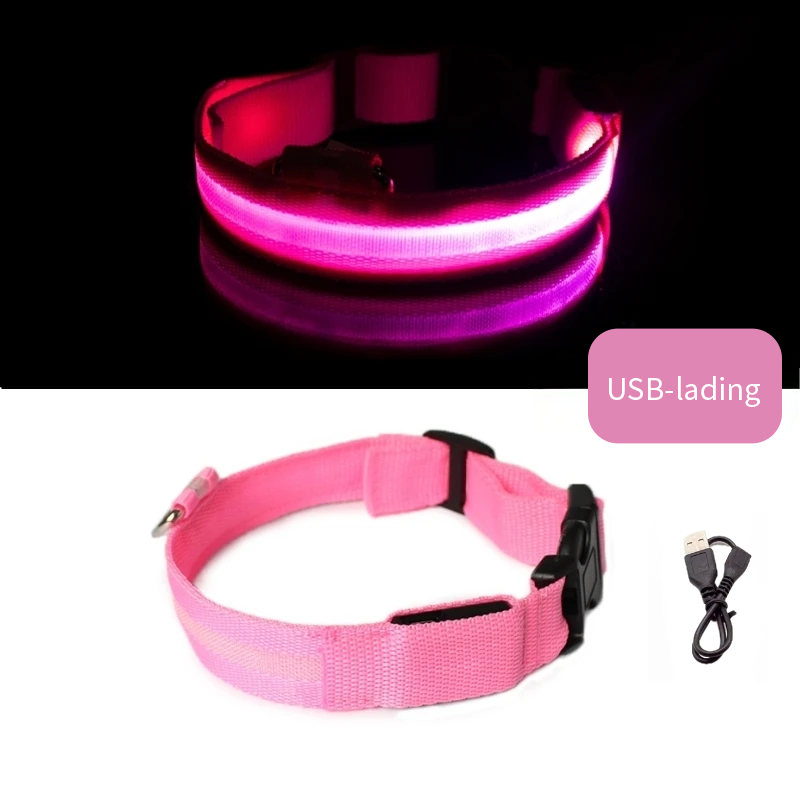Rosa LED halsbånd til hund med USB-lading