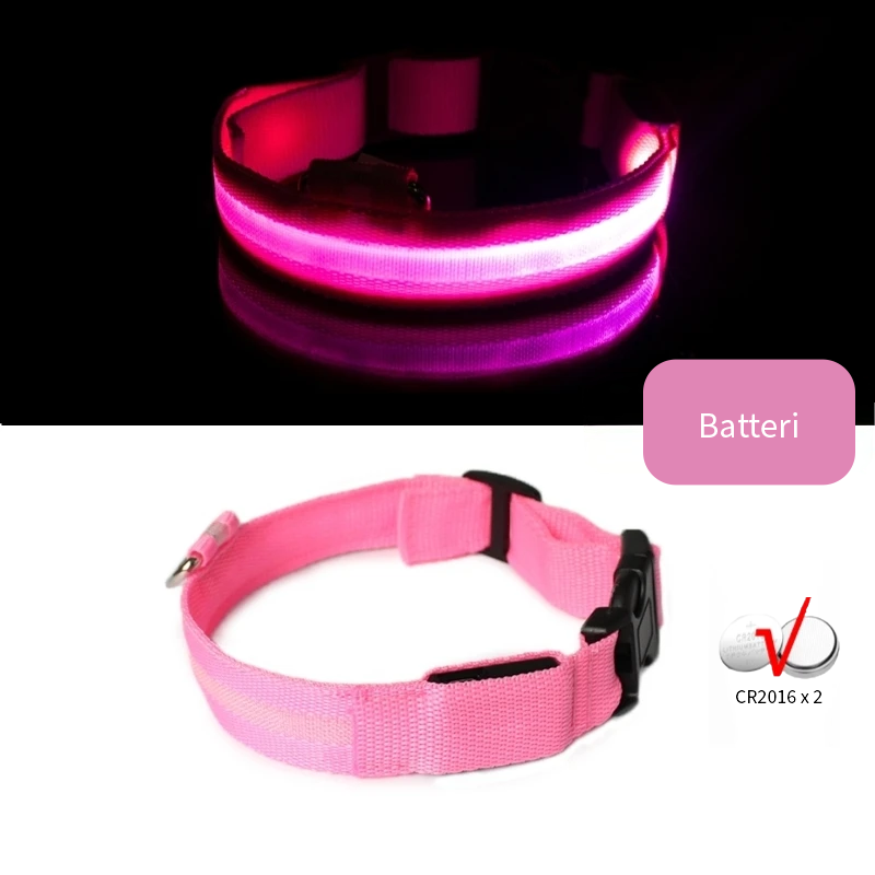 Rosa LED halsbånd til hund med batteri